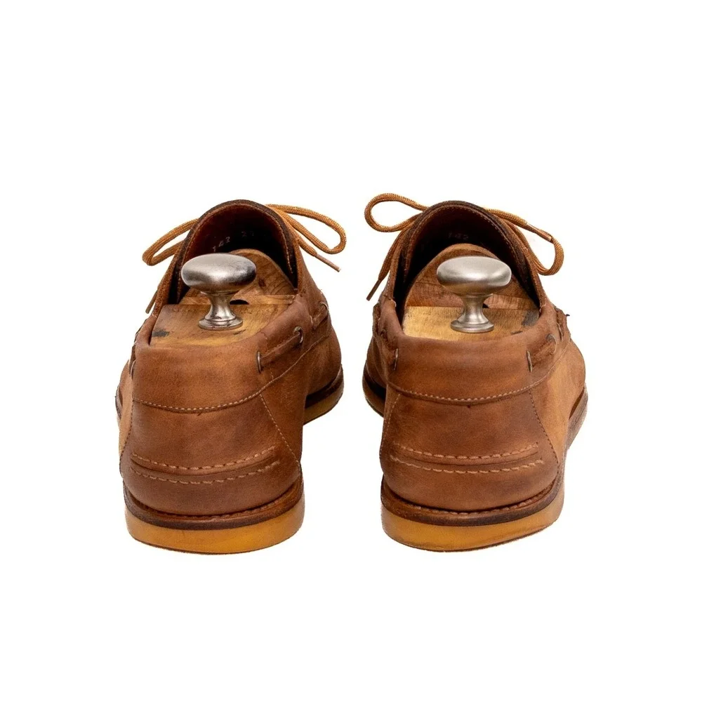 Gucci Men's Leather Boat Shoes Brown Mens US 10 Moc Toe Lace Up‎ Made in Italy